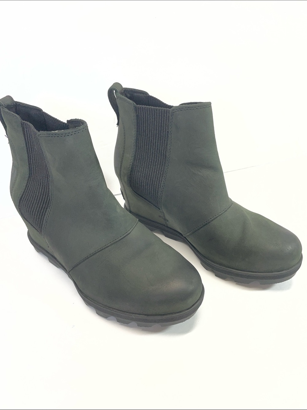 Sorel Joan Rhapsody Dark Olive Wedge Chelsea Booties